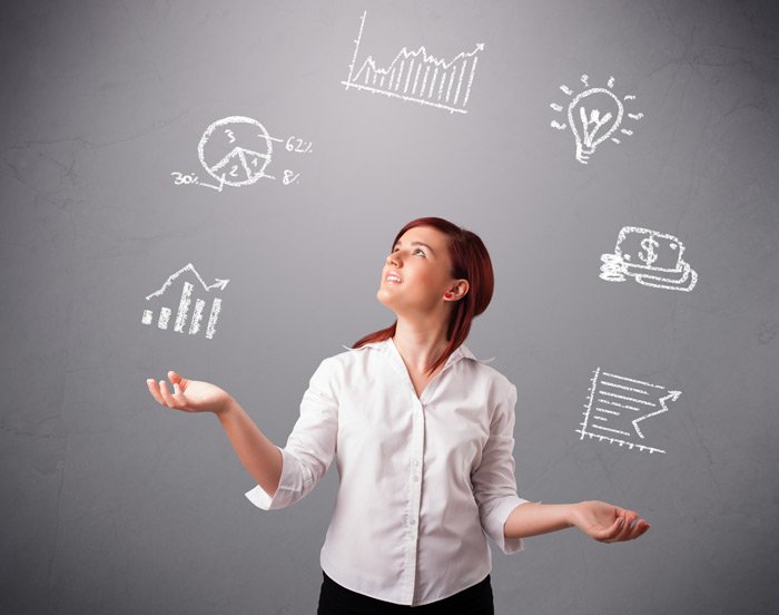 Woman juggling multiple tasks